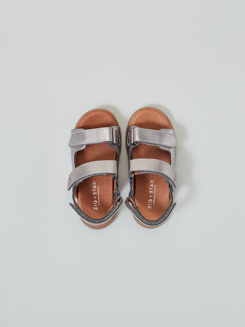 ZIG AND STAR SOLAR INFANT SANDAL PEWTER MOON TOP