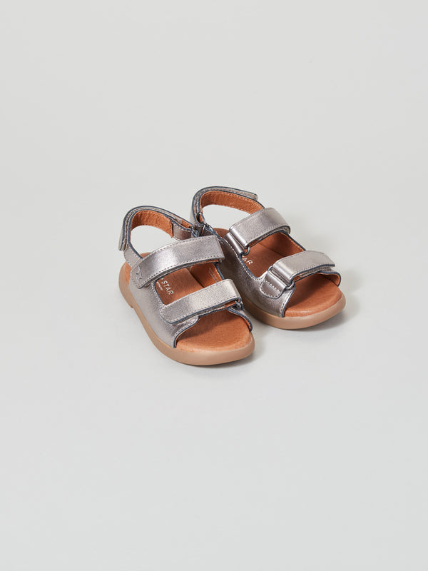 ZIG AND STAR SOLAR INFANT SANDAL PEWTER MOON PAIR